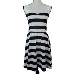 Xhilaration Striped Fit & Flare Dress Juniors Sz S Black Cream‎ Lace Mini Knit